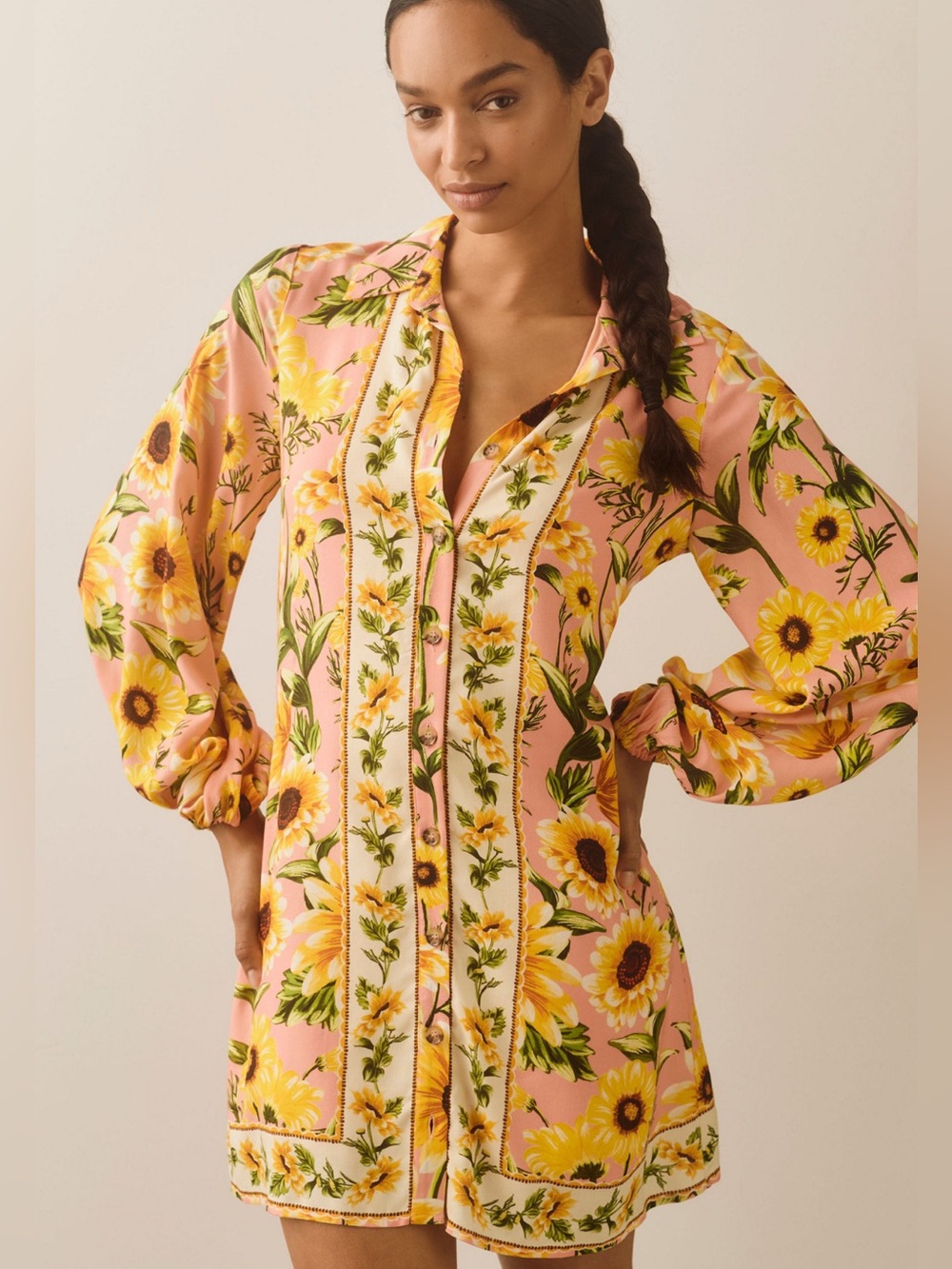 FARM Rio Pink and Yellow Sunflower Mini Dress